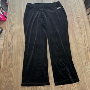 Juicy Couture Velour Flare Leg Rhinestone Logo Track Pants Stretch Black Size XL